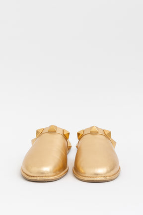 Roman Stud Metallic Leather Slippers