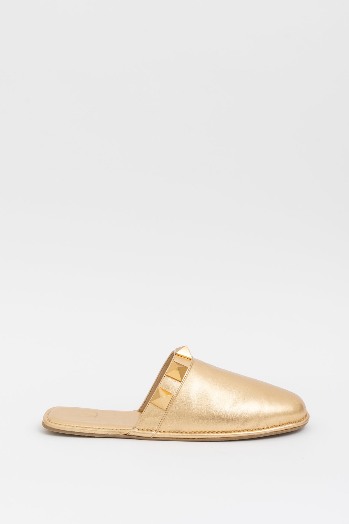 Roman Stud Metallic Leather Slippers