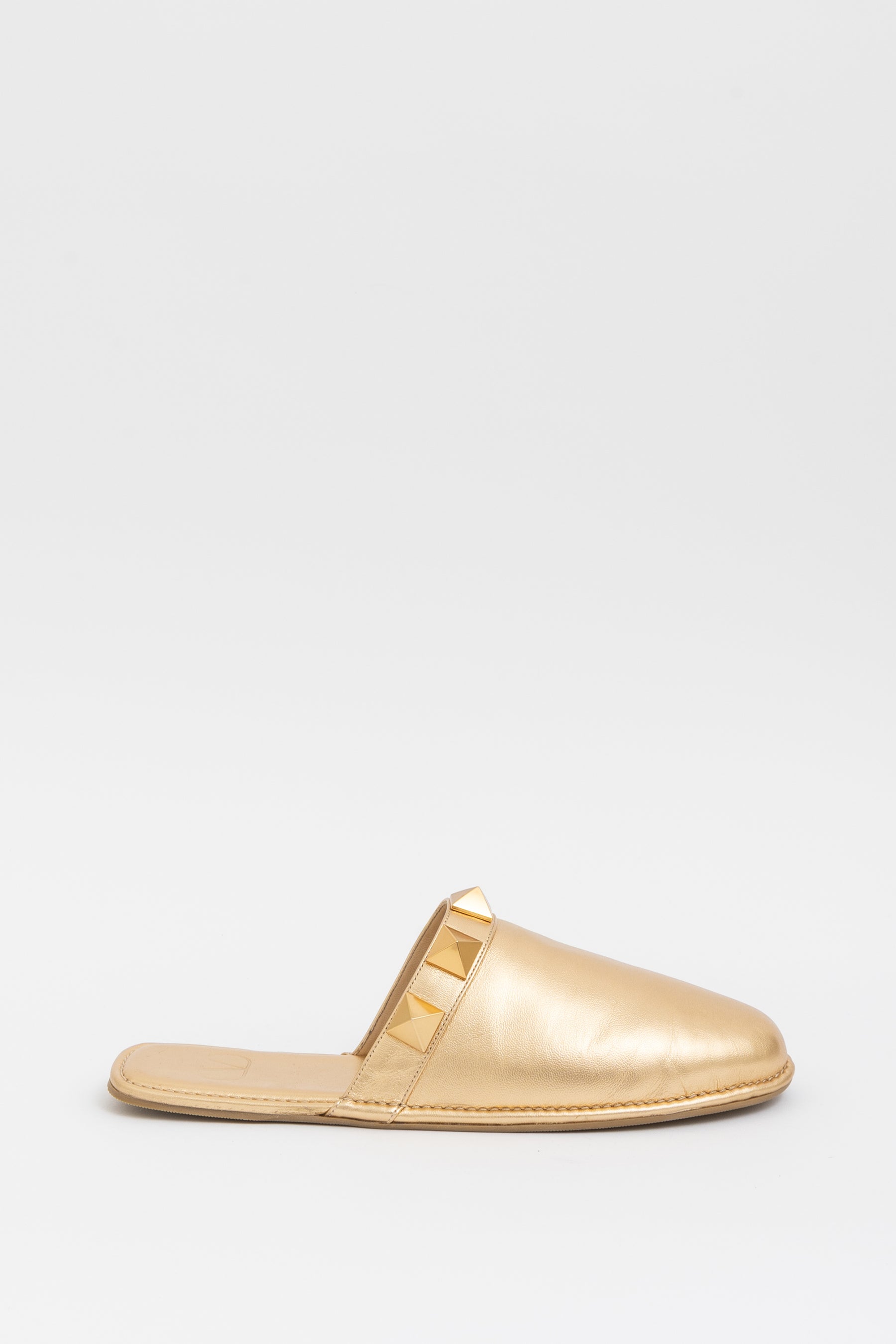 Roman Stud Metallic Leather Slippers