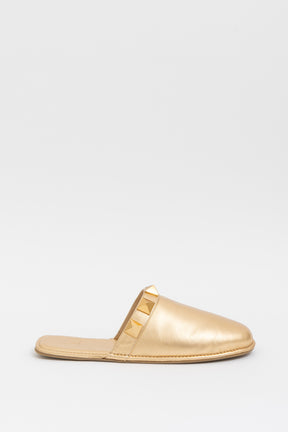 Roman Stud Metallic Leather Slippers