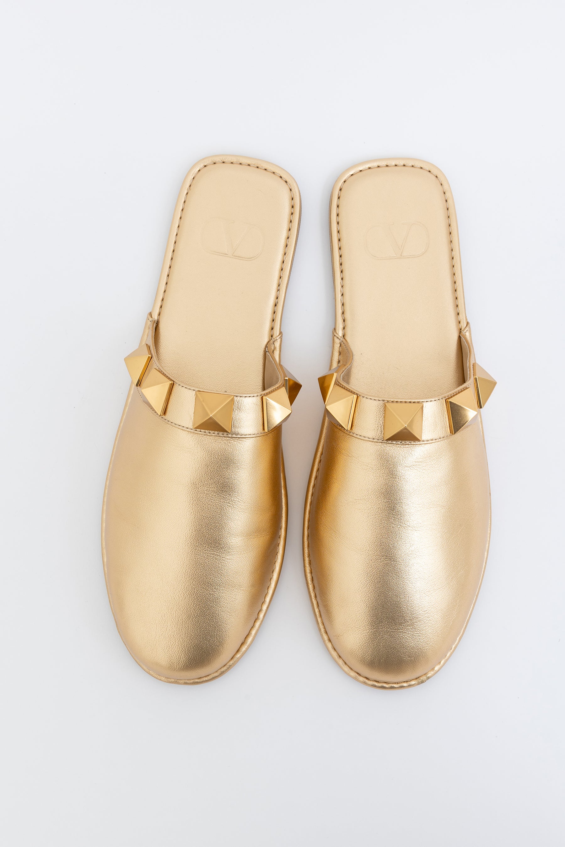 Roman Stud Metallic Leather Slippers