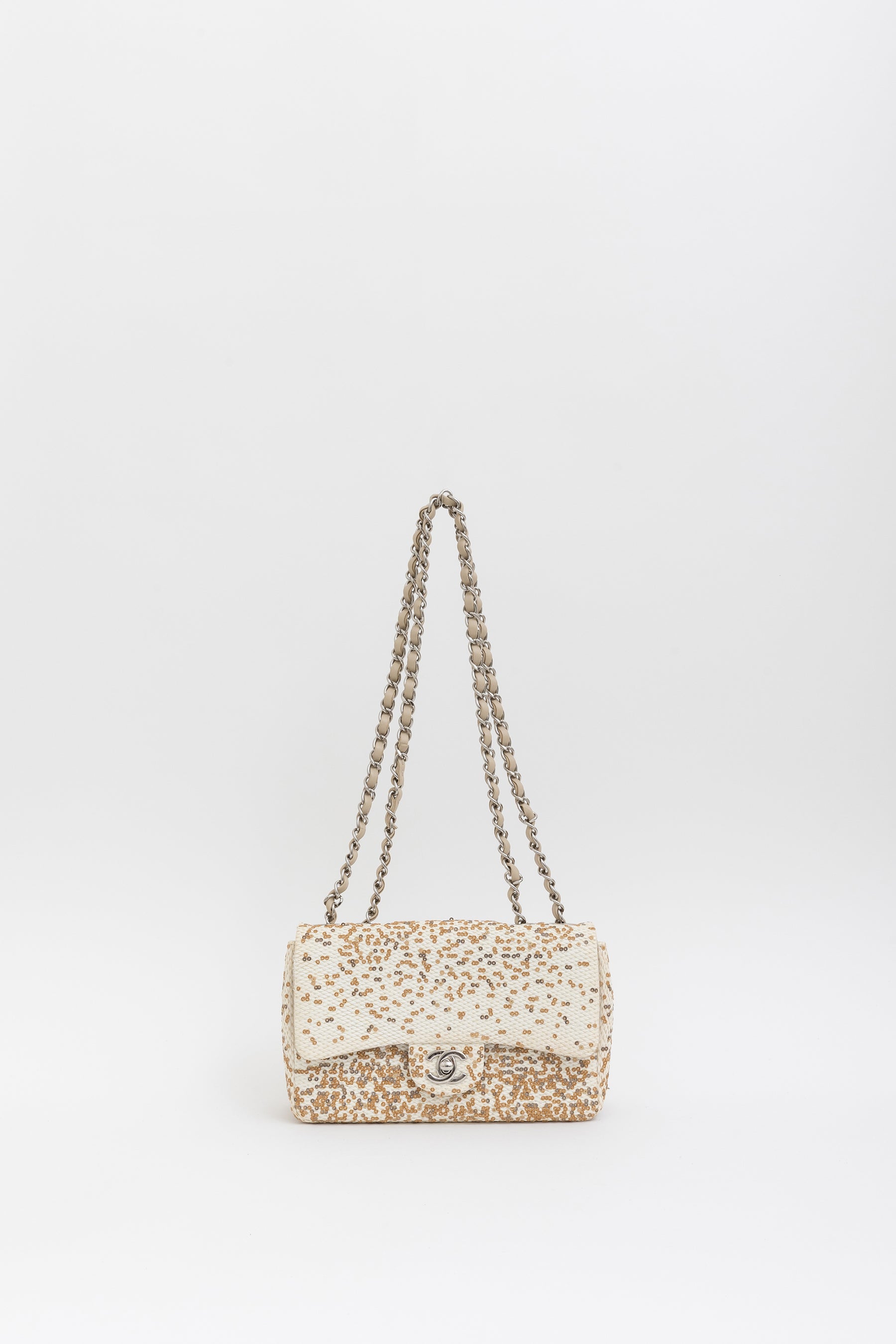 Small Raffia Sequin Single Flap Bag