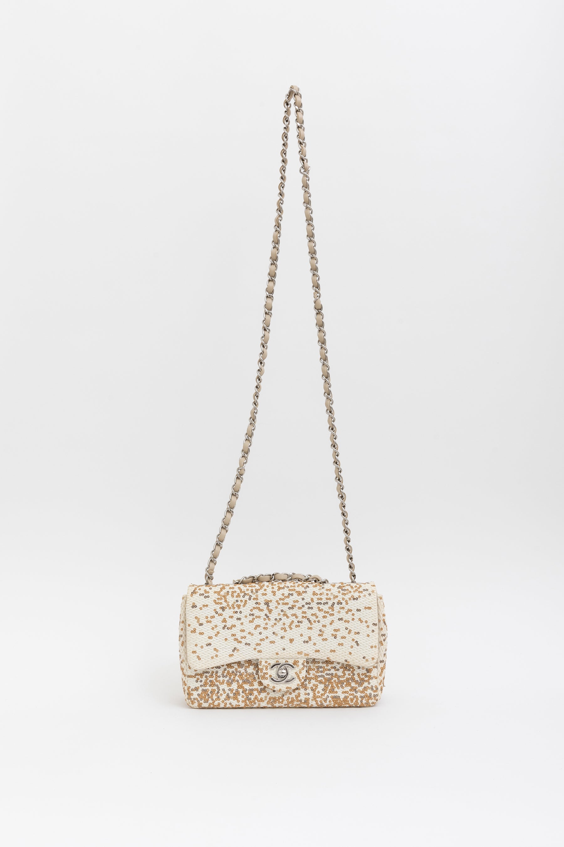 Small Raffia Sequin Single Flap Bag