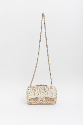 Small Raffia Sequin Single Flap Bag