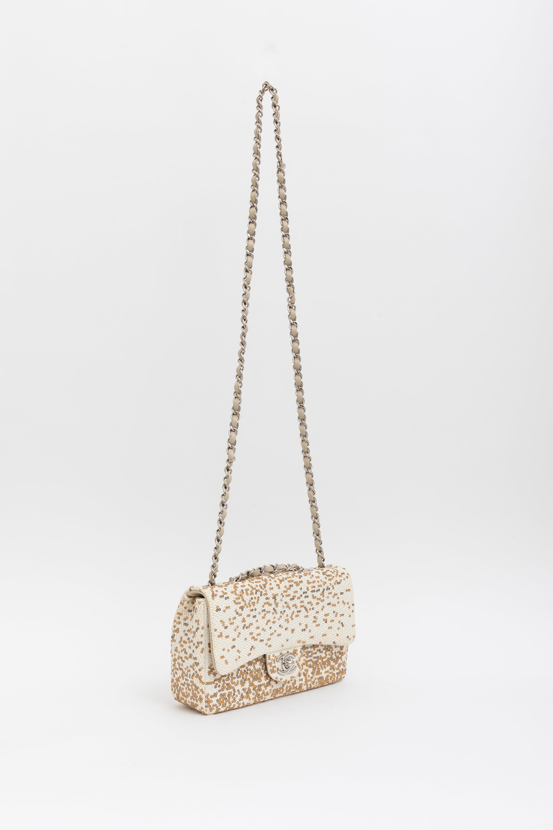 Small Raffia Sequin Single Flap Bag