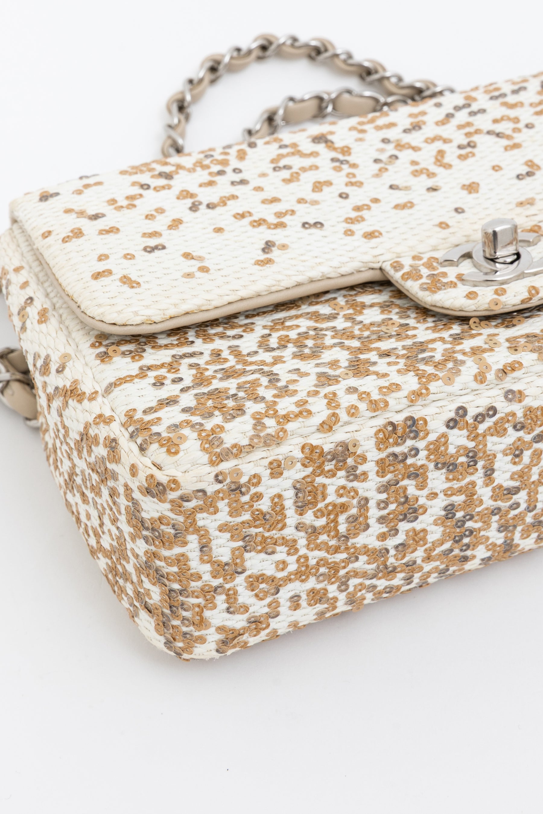 Small Raffia Sequin Single Flap Bag