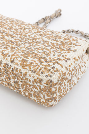Small Raffia Sequin Single Flap Bag
