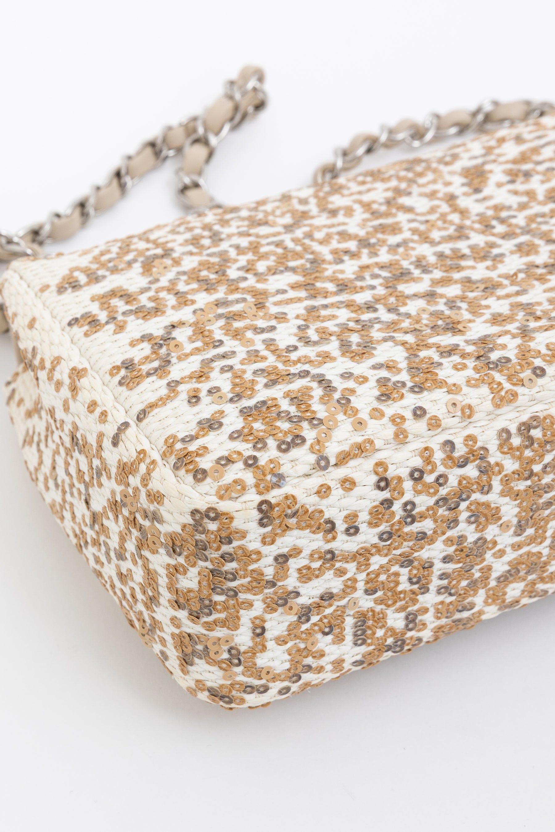Small Raffia Sequin Single Flap Bag