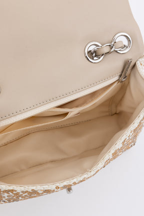Small Raffia Sequin Single Flap Bag