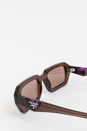 Brown Rectangular Transparent Sunglasses