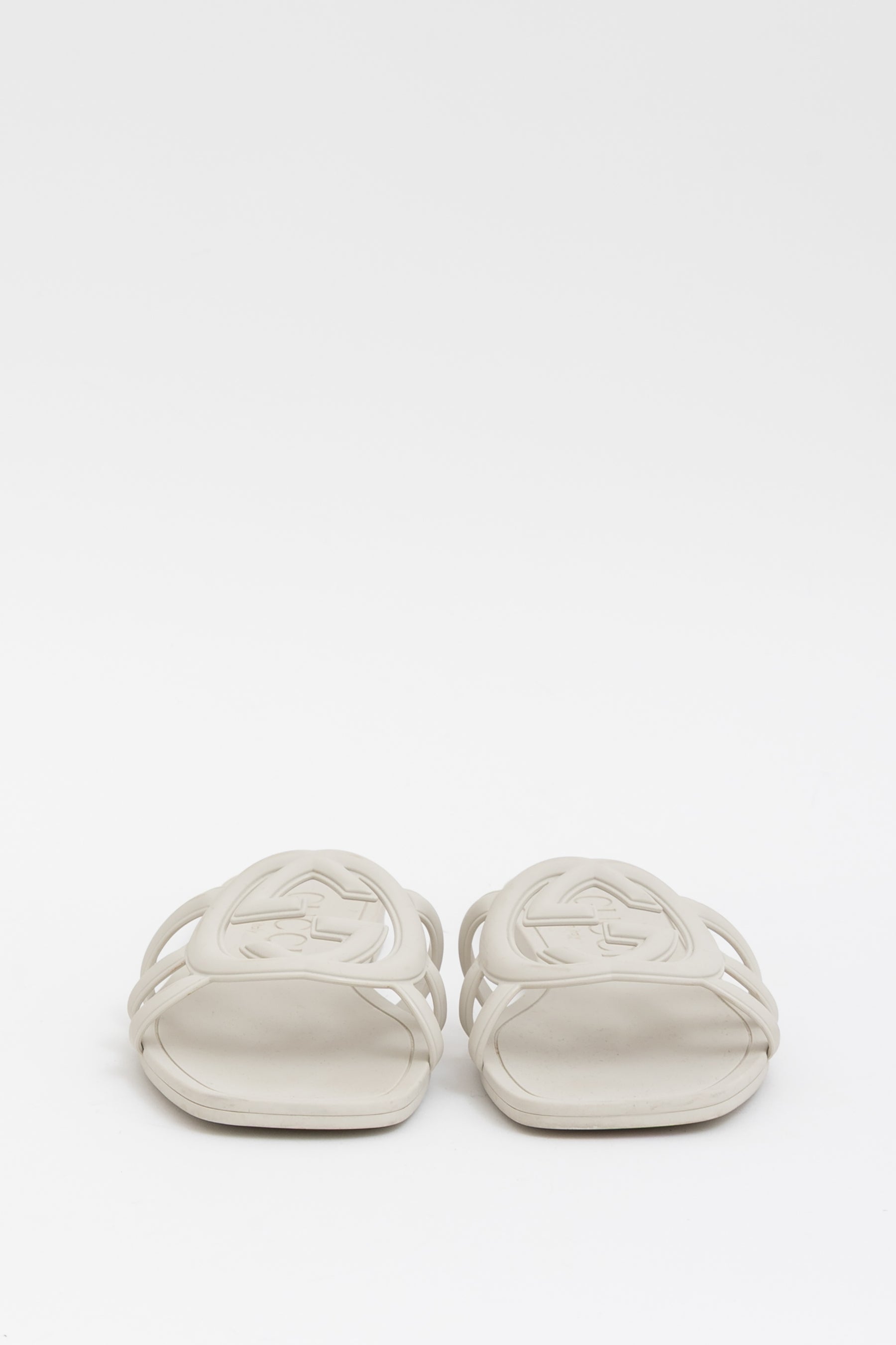 Gucci Rubber Logo Slides In Mystic White, 37