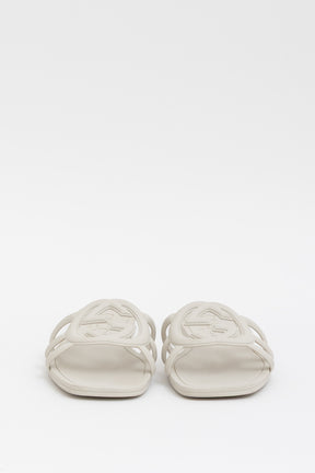 Gucci Rubber Logo Slides In Mystic White, 37
