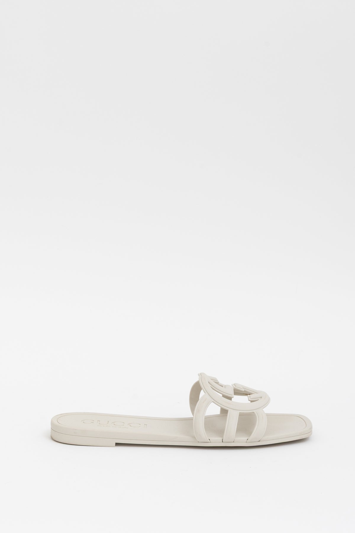 Gucci Rubber Logo Slides In Mystic White, 37