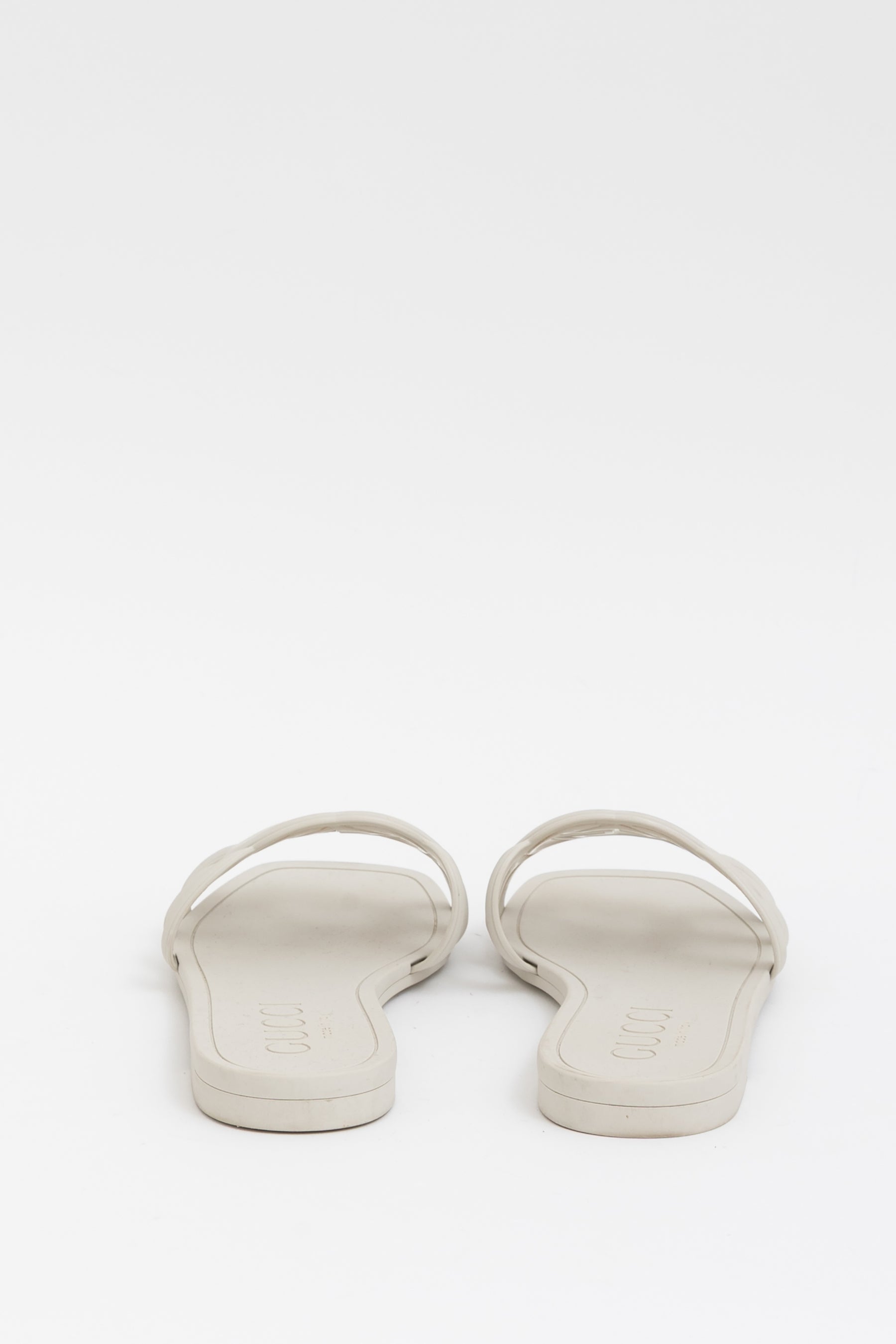 Gucci Rubber Logo Slides In Mystic White, 37