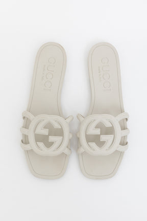 Gucci Rubber Logo Slides In Mystic White, 37