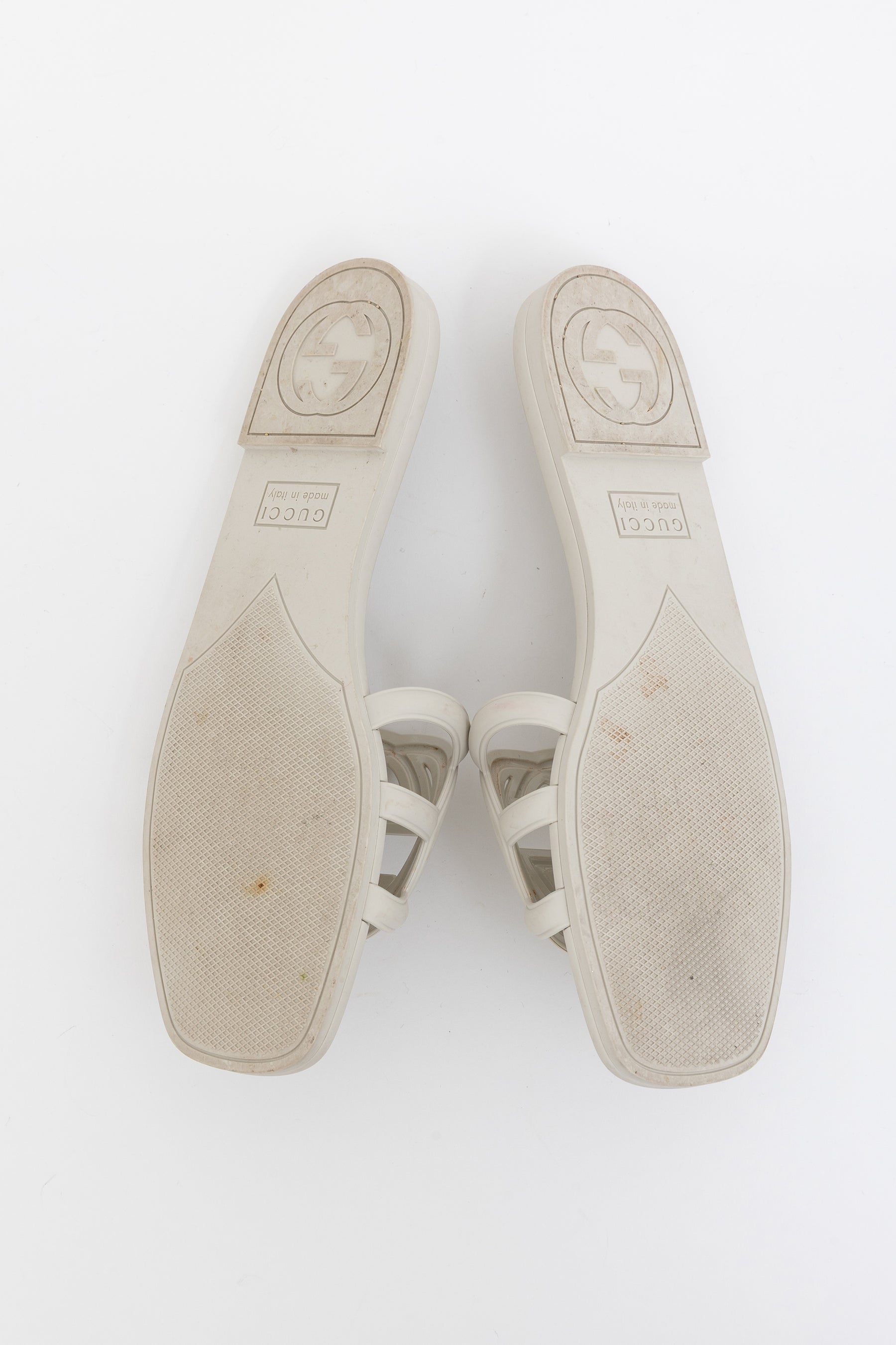 Gucci Rubber Logo Slides In Mystic White, 37