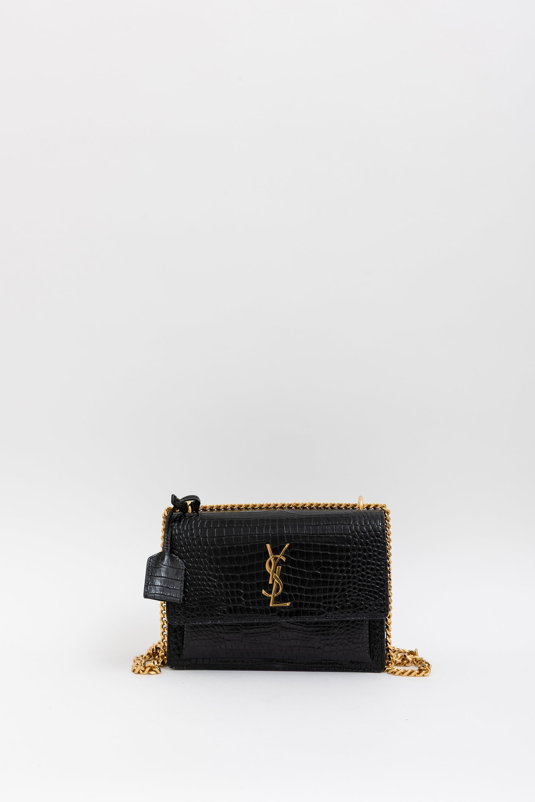 Sunset Medium Croc-Embossed Leather Shoulder Bag