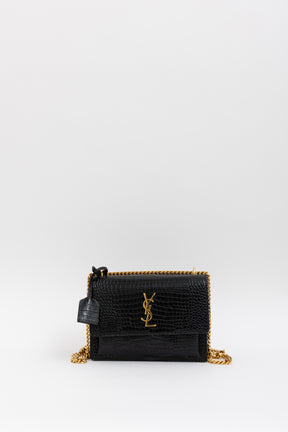 Sunset Medium Croc-Embossed Leather Shoulder Bag