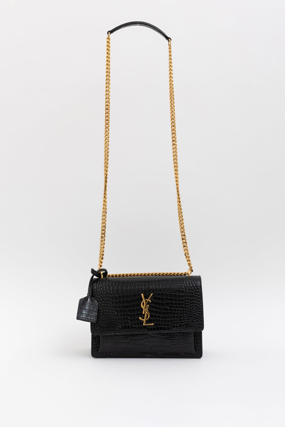 Sunset Medium Croc-Embossed Leather Shoulder Bag