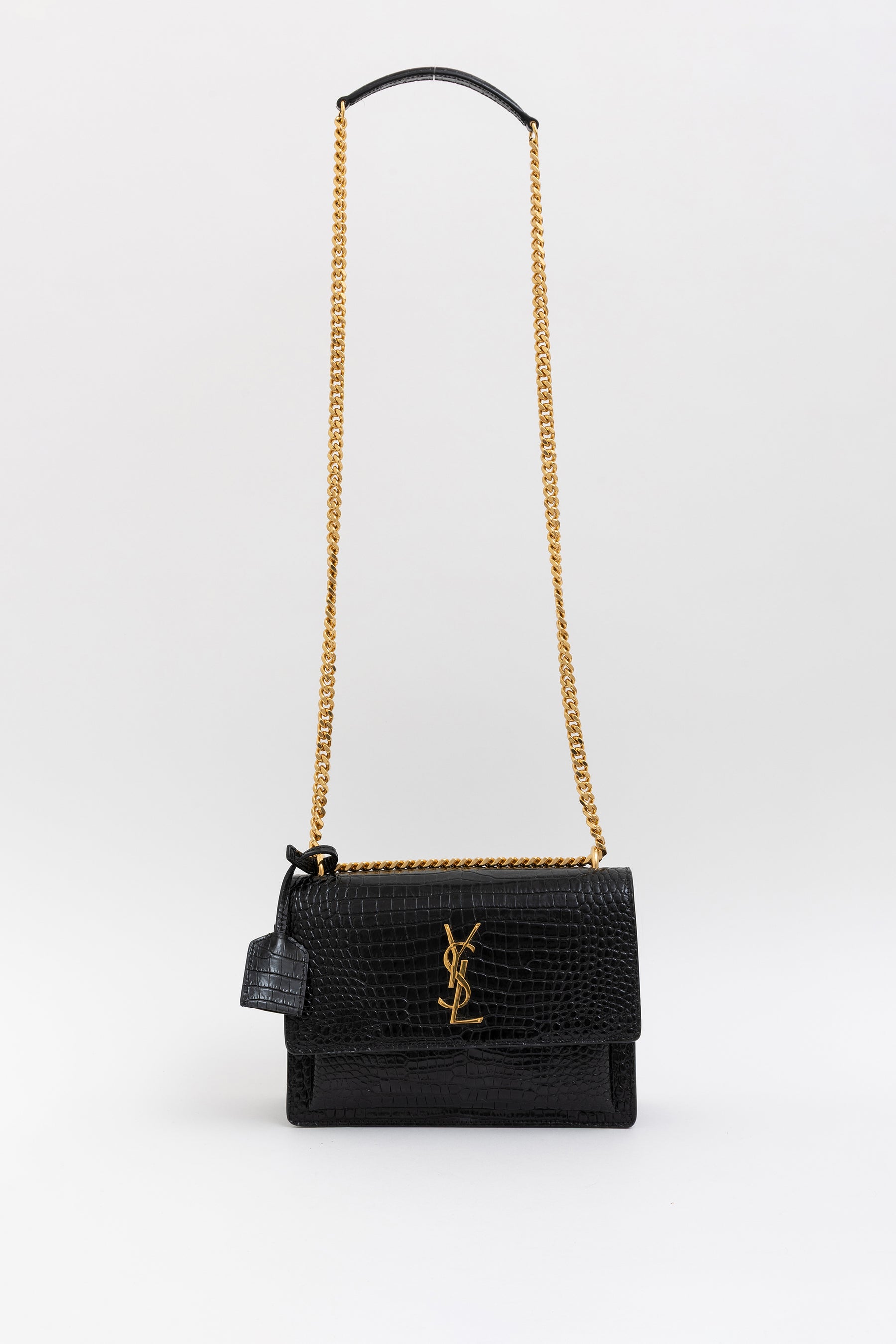 Sunset Medium Croc-Embossed Leather Shoulder Bag