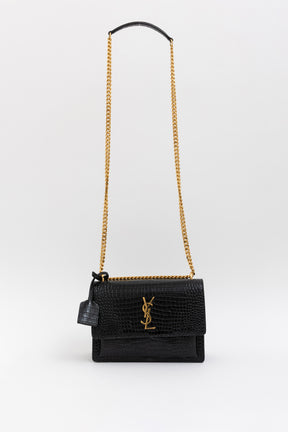 Sunset Medium Croc-Embossed Leather Shoulder Bag