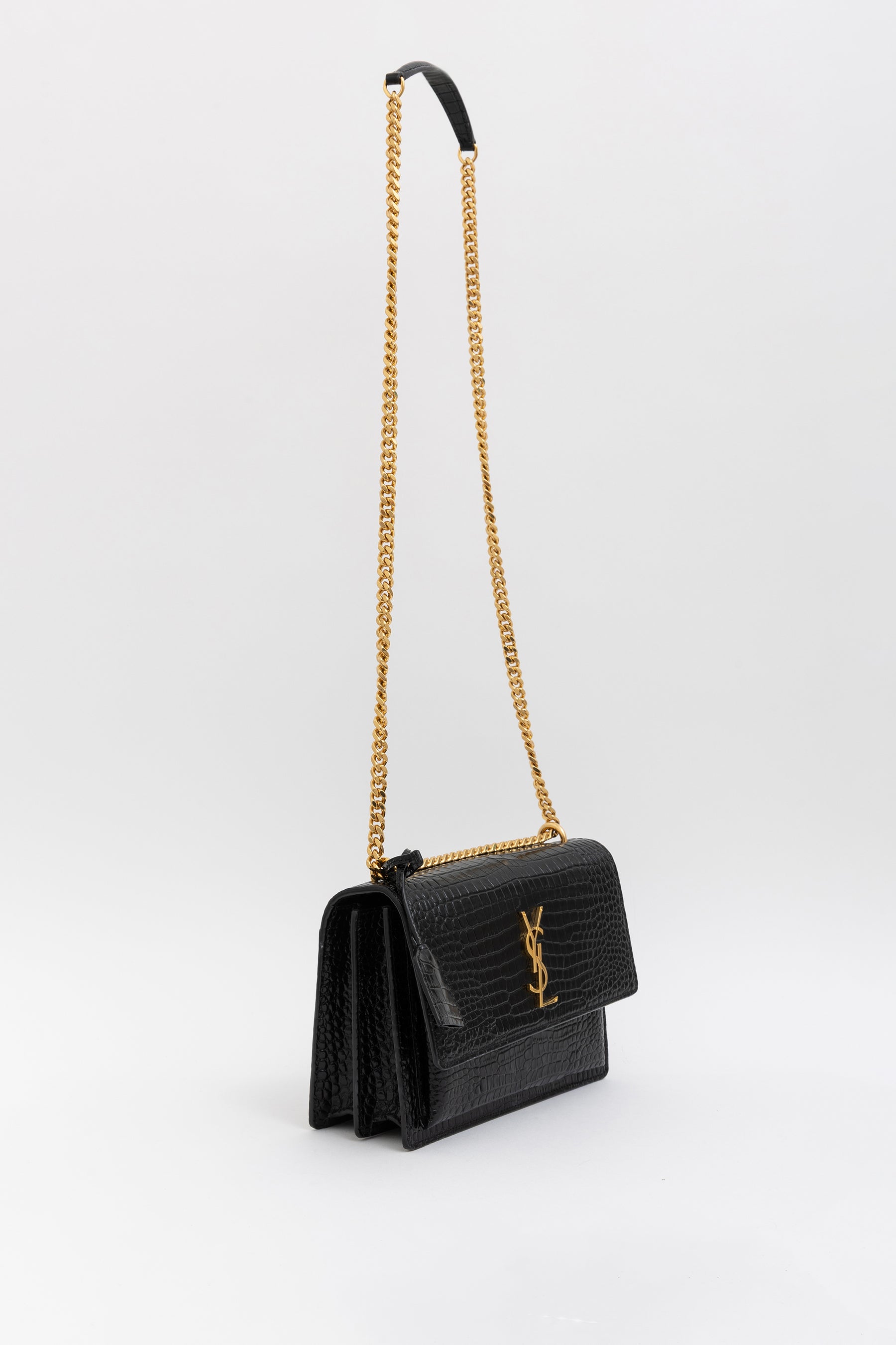 Sunset Medium Croc-Embossed Leather Shoulder Bag