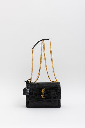 Sunset Medium Croc-Embossed Leather Shoulder Bag