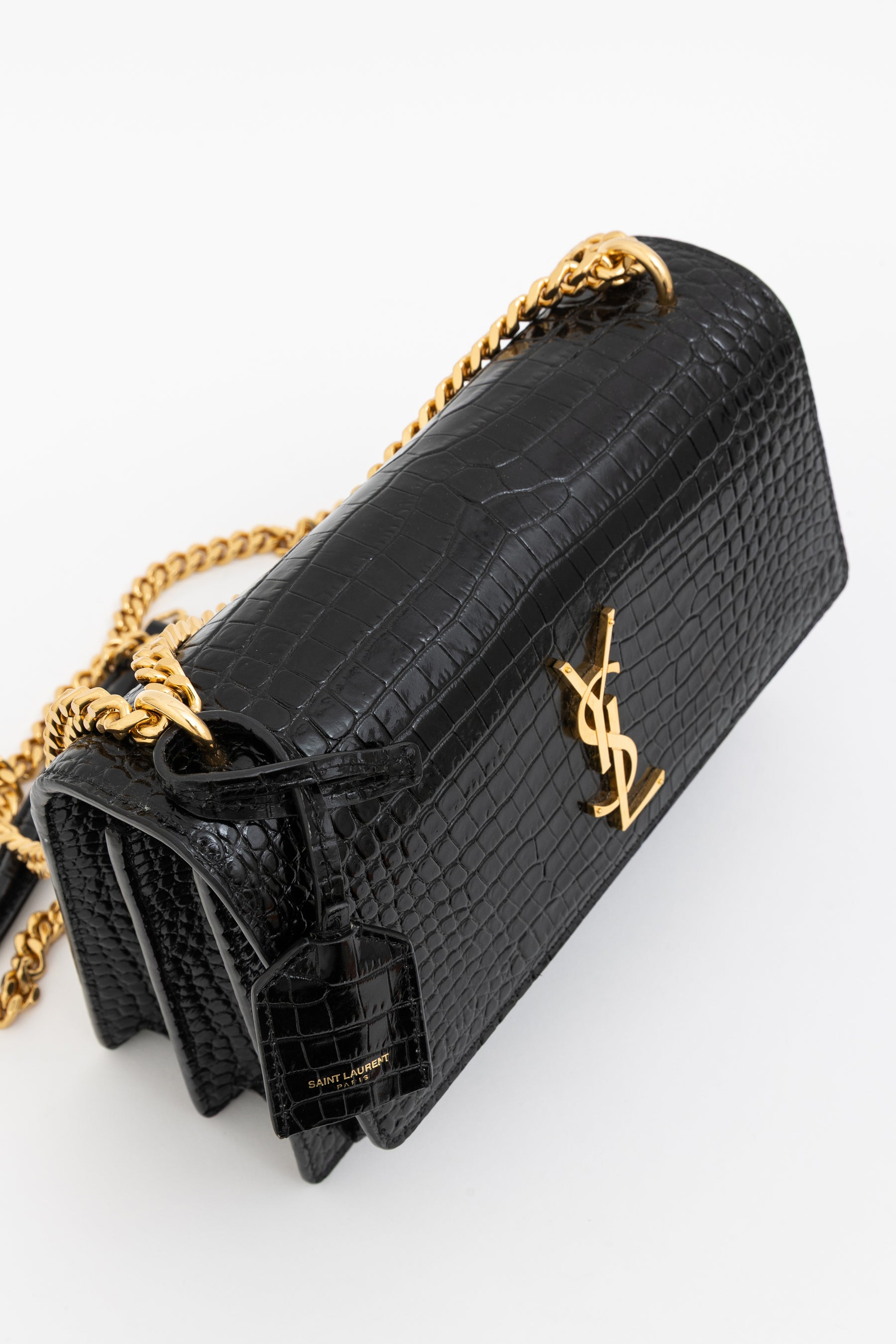 Sunset Medium Croc-Embossed Leather Shoulder Bag