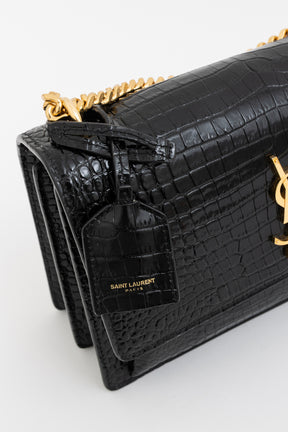 Sunset Medium Croc-Embossed Leather Shoulder Bag