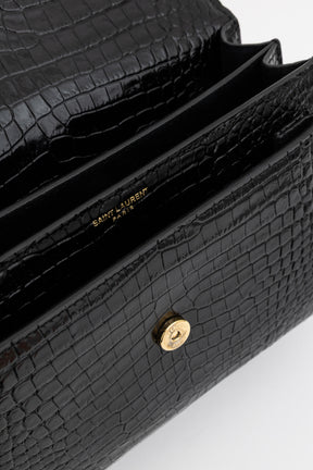 Sunset Medium Croc-Embossed Leather Shoulder Bag