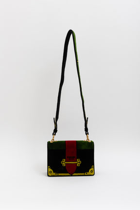 Multicolor Velluto Ricamo Trompe L'oeil Cahier Crossbody Bag