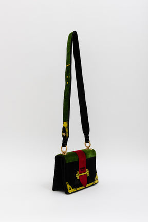 Multicolor Velluto Ricamo Trompe L'oeil Cahier Crossbody Bag