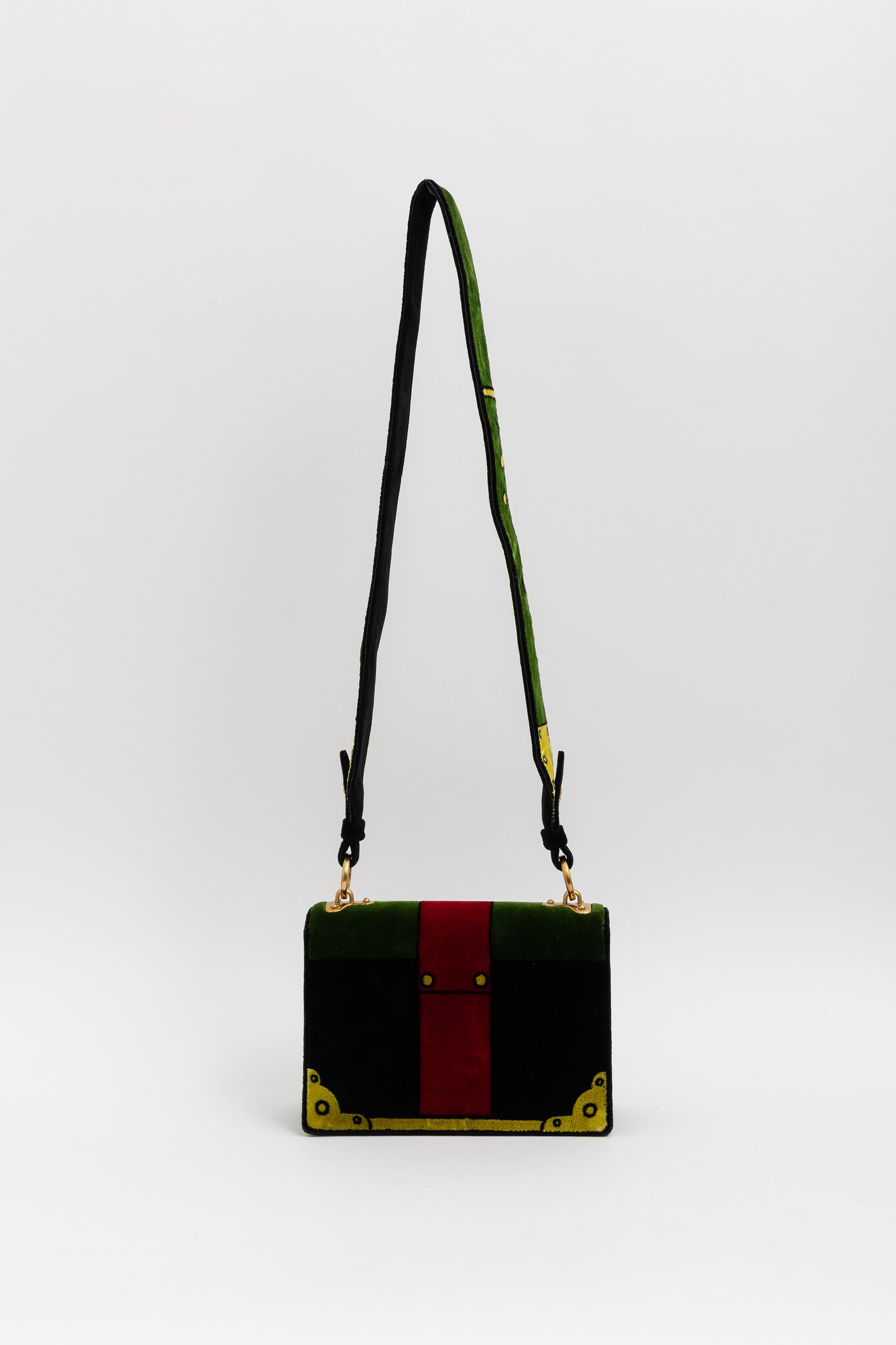 Multicolor Velluto Ricamo Trompe L'oeil Cahier Crossbody Bag