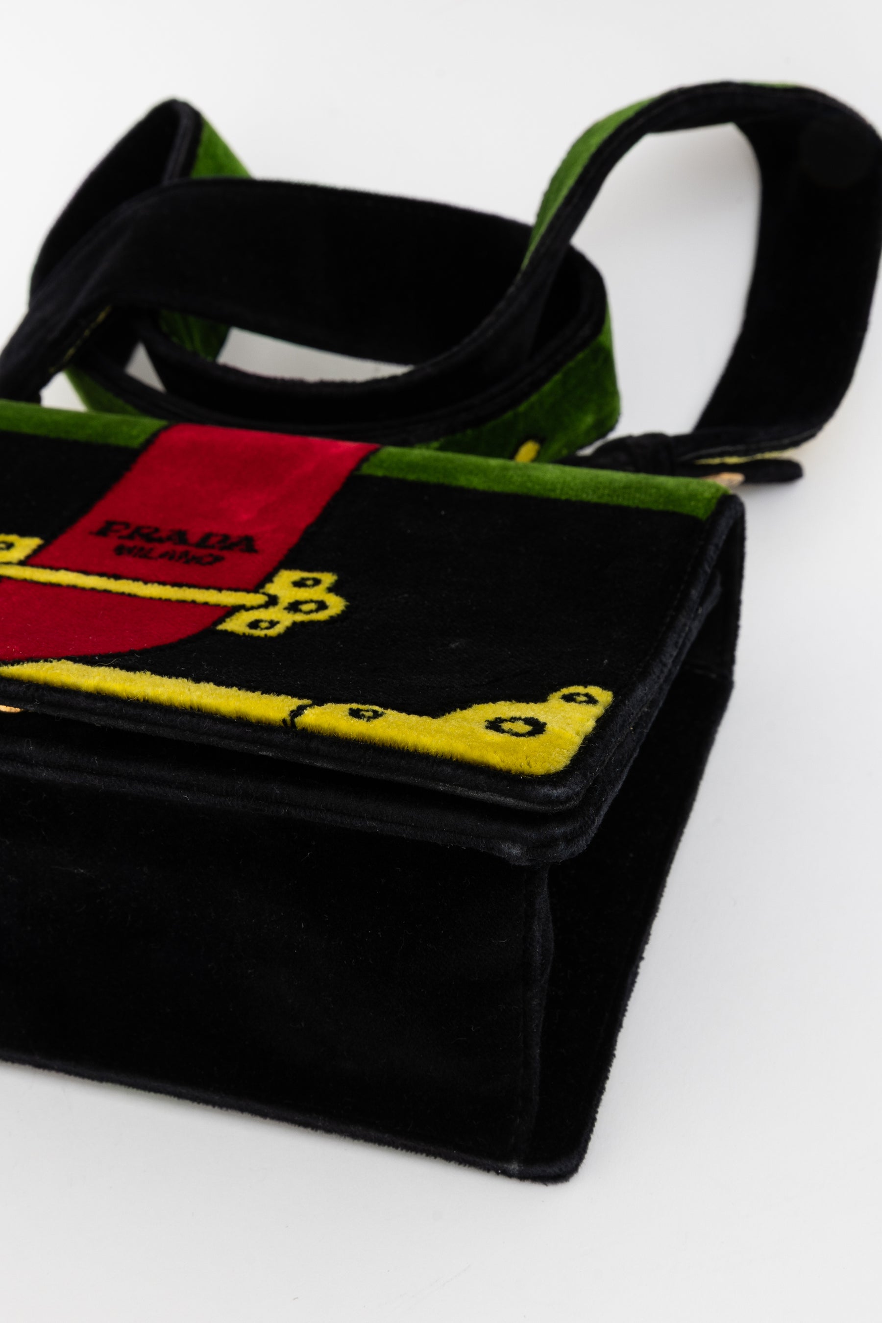 Multicolor Velluto Ricamo Trompe L'oeil Cahier Crossbody Bag