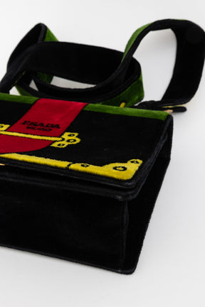 Multicolor Velluto Ricamo Trompe L'oeil Cahier Crossbody Bag