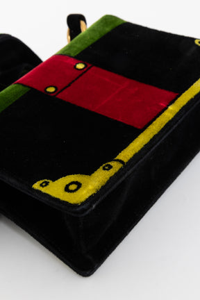 Multicolor Velluto Ricamo Trompe L'oeil Cahier Crossbody Bag