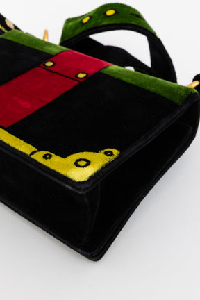 Multicolor Velluto Ricamo Trompe L'oeil Cahier Crossbody Bag