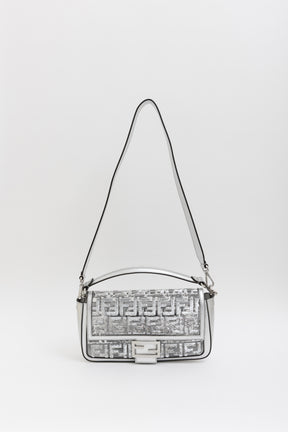 Silver Sequin Logo Baguette Bag
