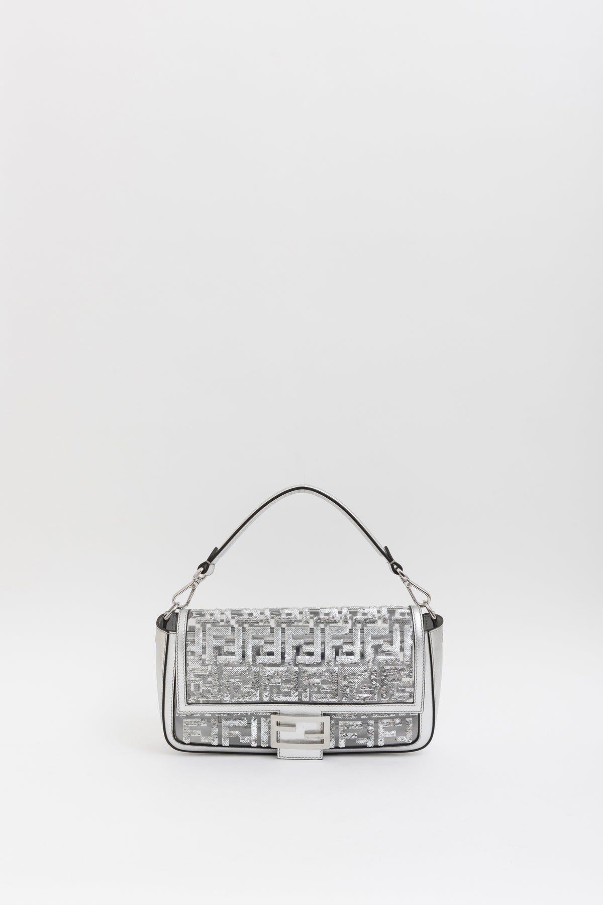 Silver Sequin Logo Baguette Bag