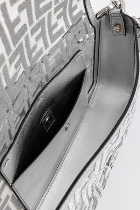 Silver Sequin Logo Baguette Bag