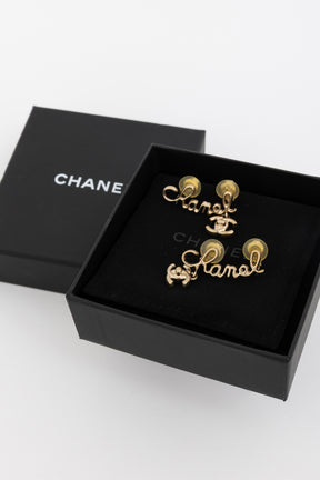 Signature and CC Logo Drop Clip-On Earrings