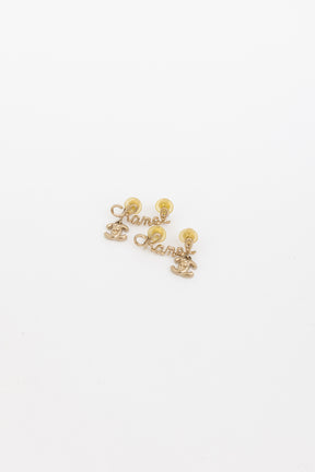 Signature and CC Logo Drop Clip-On Earrings