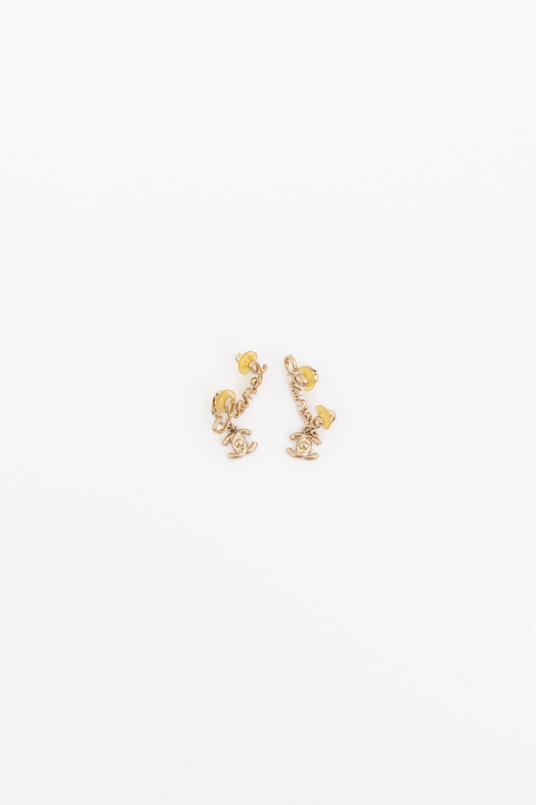 Signature and CC Logo Drop Clip-On Earrings