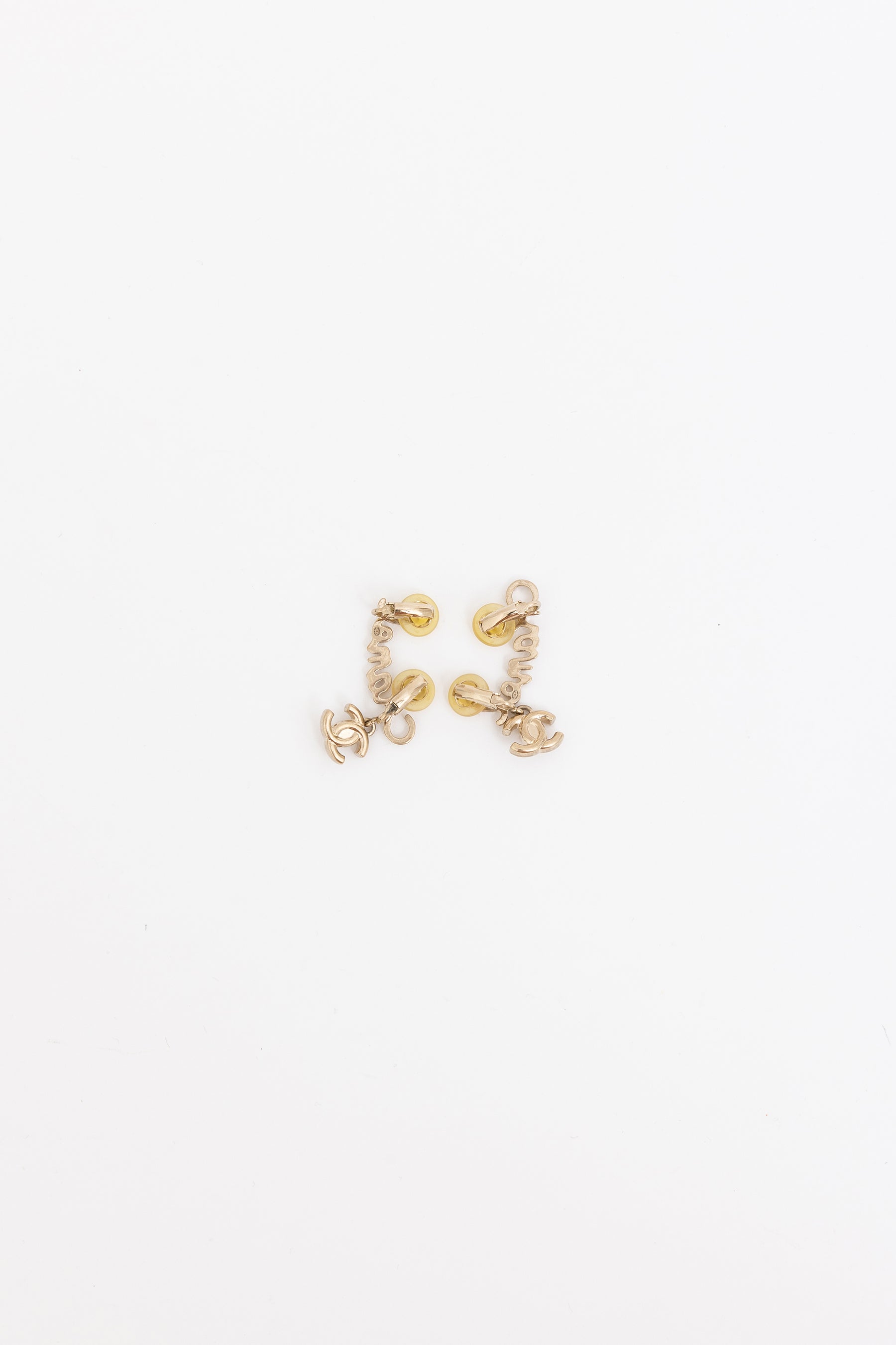Signature and CC Logo Drop Clip-On Earrings