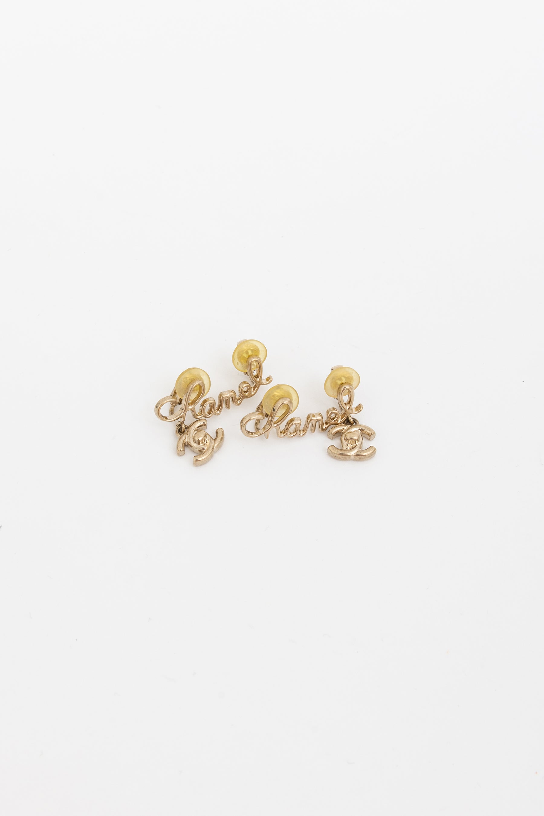 Signature and CC Logo Drop Clip-On Earrings
