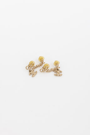 Signature and CC Logo Drop Clip-On Earrings