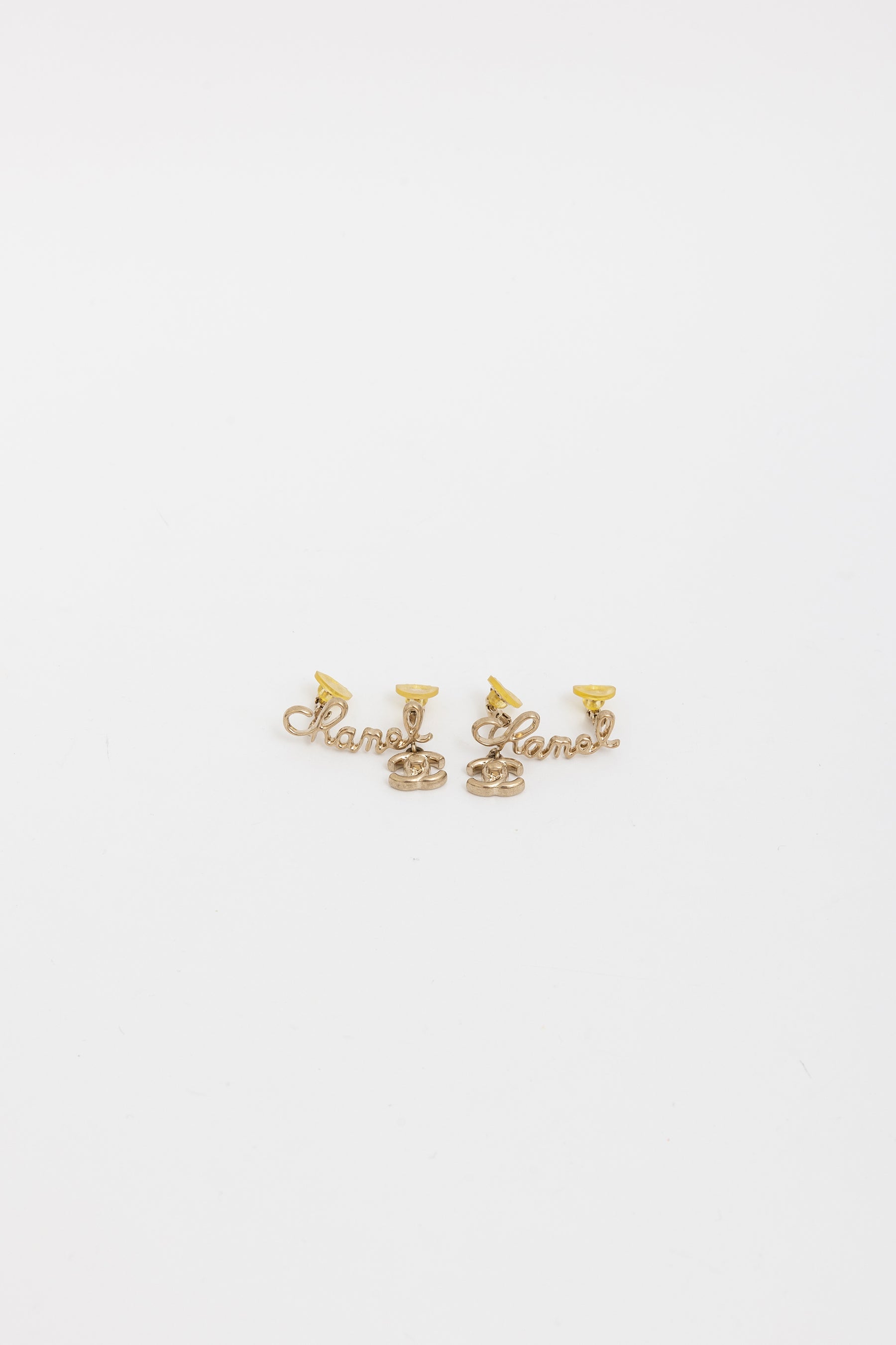 Signature and CC Logo Drop Clip-On Earrings