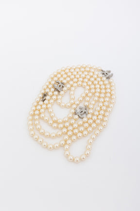 Faux Pearl Sautoir Logo Necklace