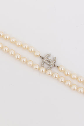 Faux Pearl Sautoir Logo Necklace