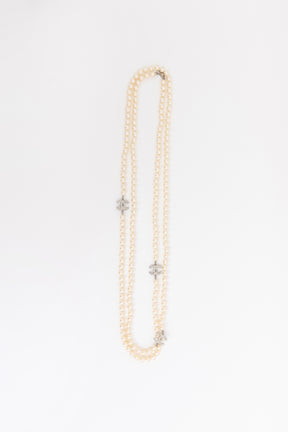 Faux Pearl Sautoir Logo Necklace